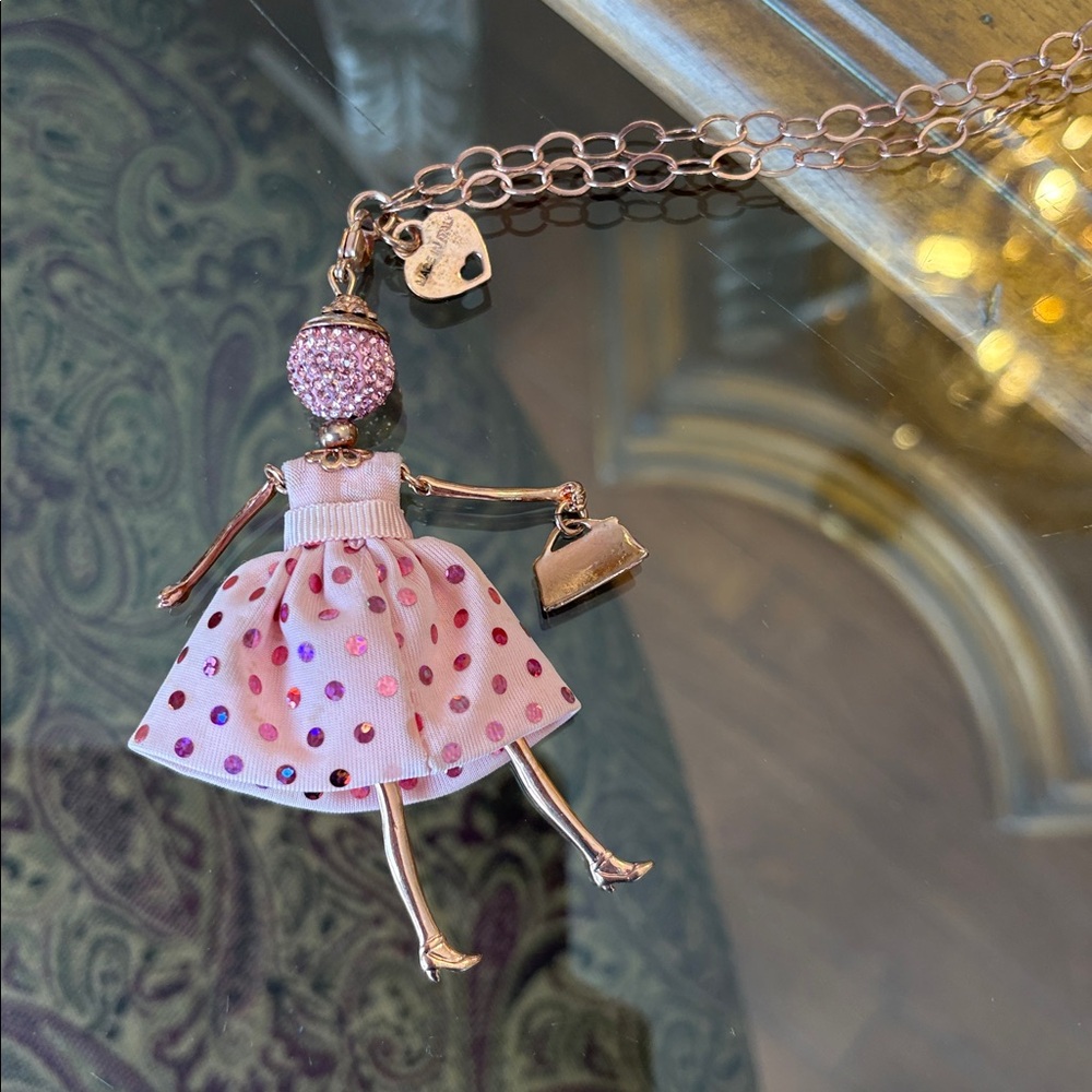 Le Amiche Rose Gold-tone Swar Sim. Pink Strass Crystal Chev Doll Charm w/chain - Picture 2 of 8